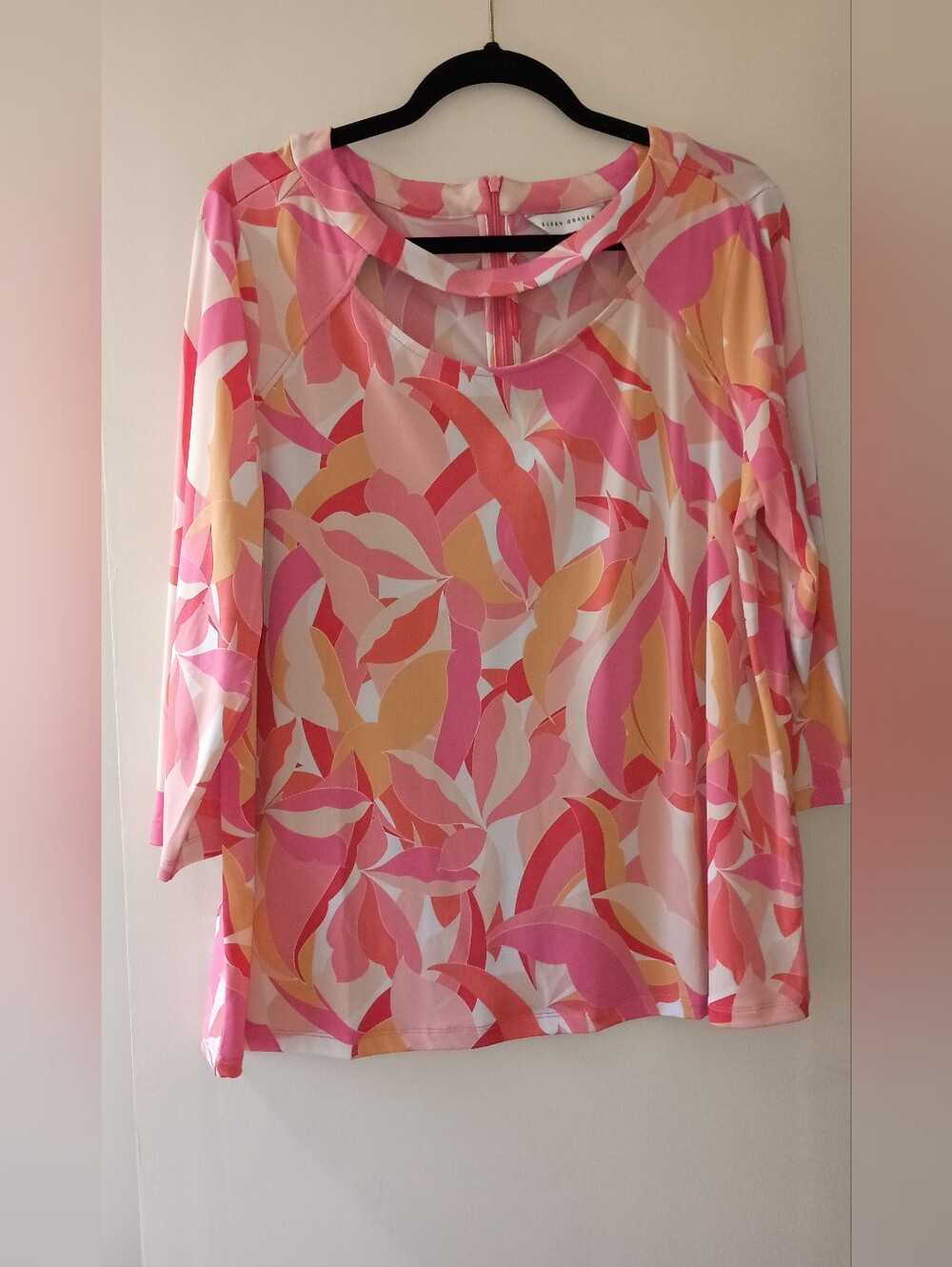 2/$20 Susan Graver Pink Multi-Color Printed Liquid Knit Blouse